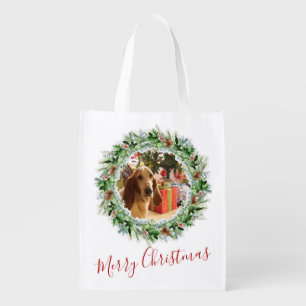 Photo Template Merry Christmas Wreath Grocery Bag