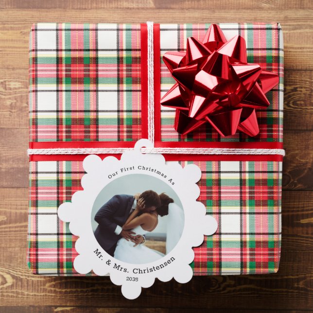 Photo Template Our First Christmas Married Merry  Ornament Card (Insitu (Gift))