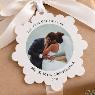 Photo Template Our First Christmas Married Merry Ornament Card