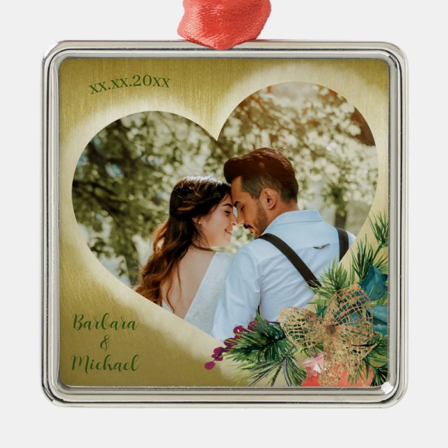 Photo Template Personalized Gold Metal Ornament (Front)