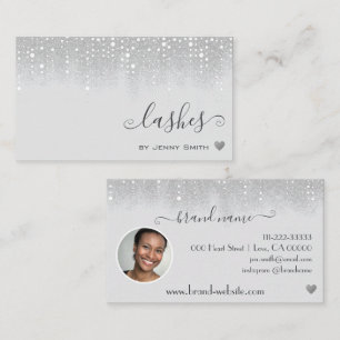 Photo Template Pretty Silver White Glitter Rain Business Card