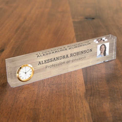 Photo Template Rustic Wood Desk Name Plate