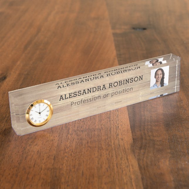 Photo Template Rustic Wood Desk Name Plate (Side)
