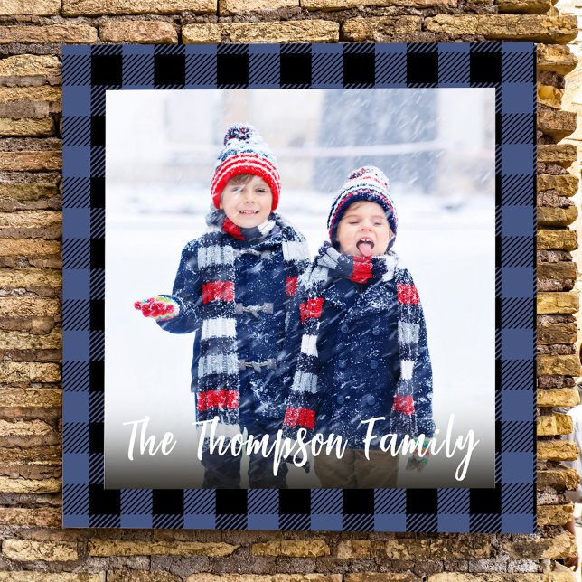 Photo Template Simple Buffalo Check  Print (Simple square photo buffalo check with navy blue and black)