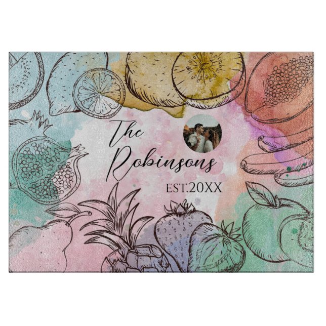 Photo Template Watercolor Fruit Cutting Board (Front)