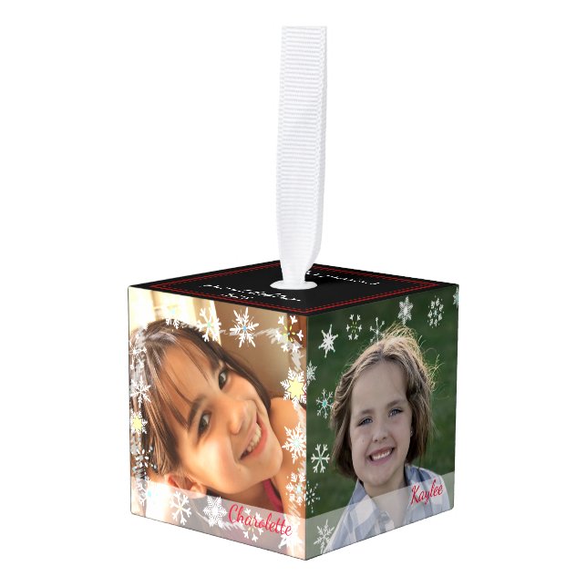 Photo Template Winter Theme Cube Ornament (Front Angled)