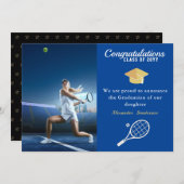 Photo Tennis player Blue Gold White graduation Announcement (Front/Back)