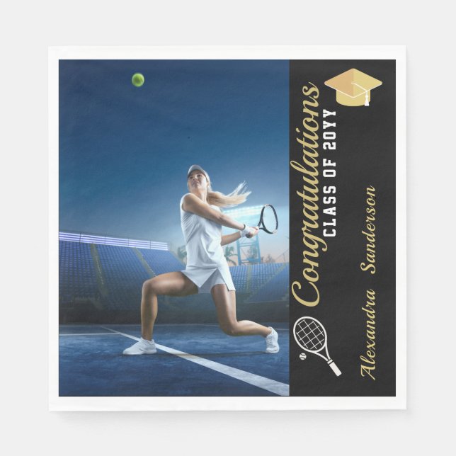 Photo Tennis player Blue Gold White graduation  Napkins (Front)