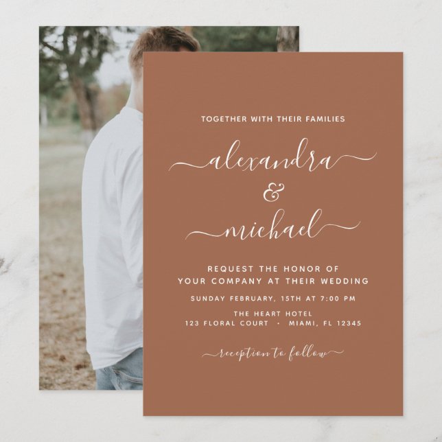 Photo Terra Cotta Boho Wedding Simple Invitation (Front/Back)