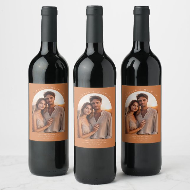 photo terracotta arch personalized wedding wine label (Bottles)