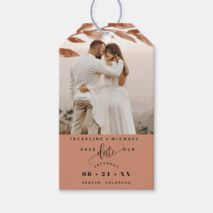 Photo, Terracotta Leaves Wedding Save the Date  Gift Tags