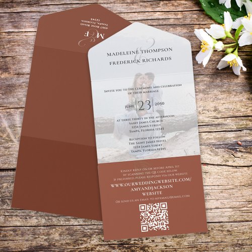 Photo Terracotta QR Code Simple Guest RSVP  All In One Invitation