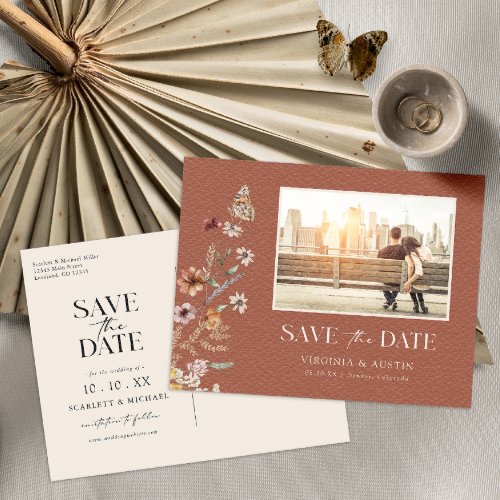 Photo Terracotta Save The Date Postcard
