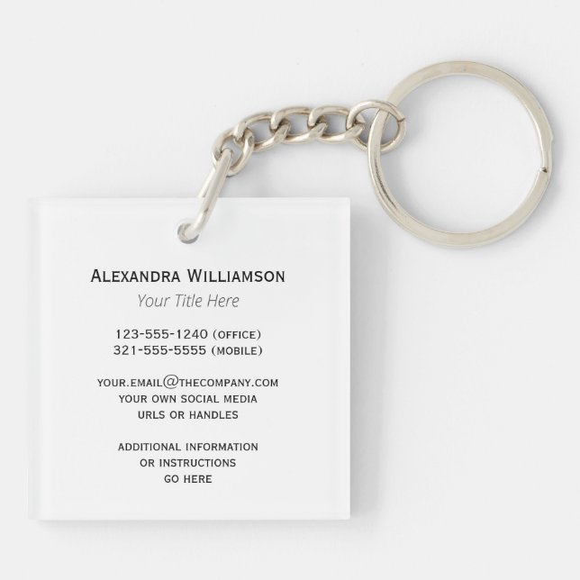 Photo Text Double Sided Business Card Square Keychain (Back)