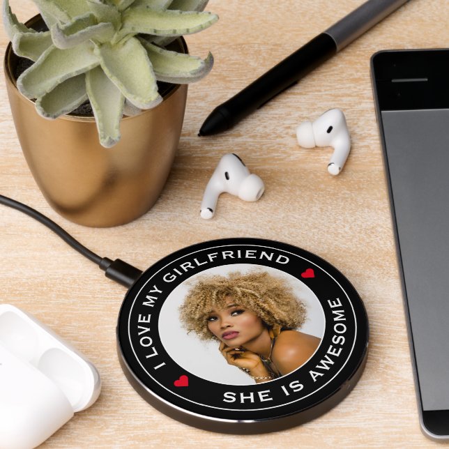 Photo Text Heart I Love My Awesome Girlfriend Wireless Charger (Desk 2)