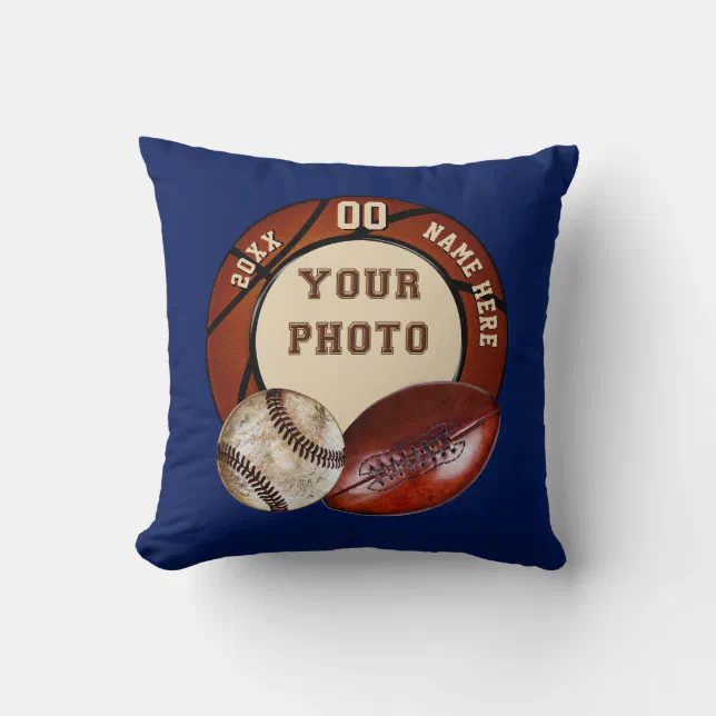 PHOTO, TEXT Sports Themed Gifts for Sports Lovers Throw Pillow Zazzle