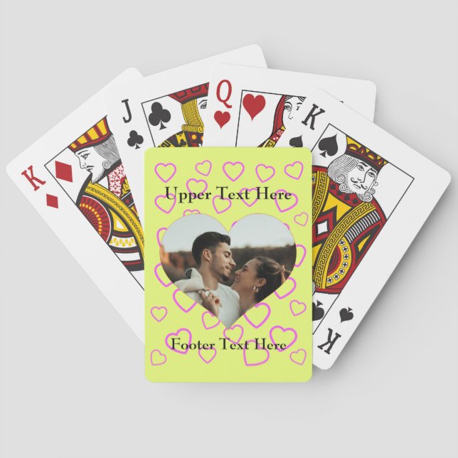 Photo Text Yellow and Pink Heart Pattern Custom  Poker Cards (Back)