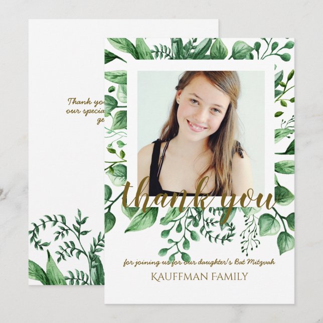 PHOTO THANK YOU Bat Mitzvah Card - Black Gold (Front/Back)