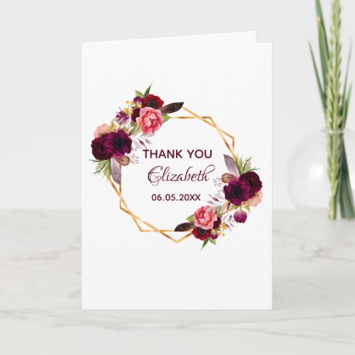 Photo Thank You birthday burgundy floral Card