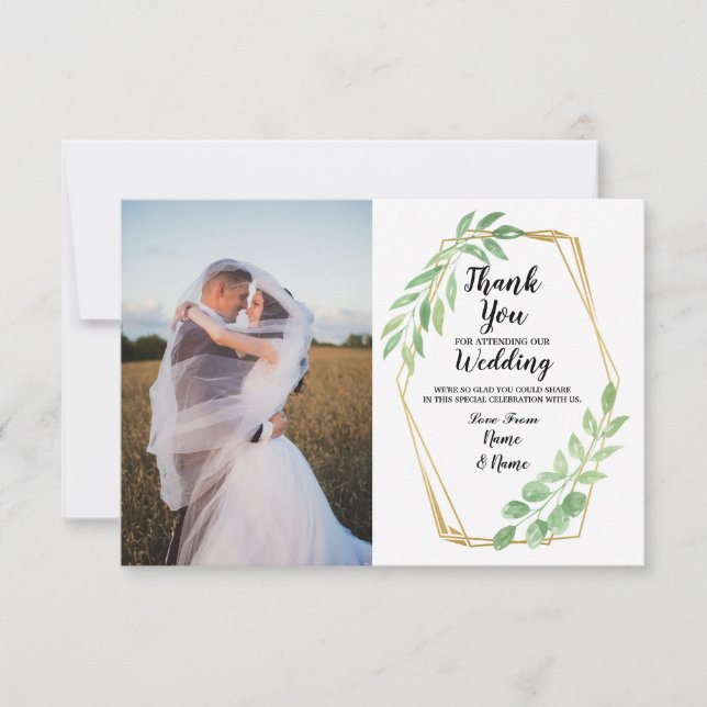 Photo Thank You Card Engagement Wedding Gold Leaf (Front)