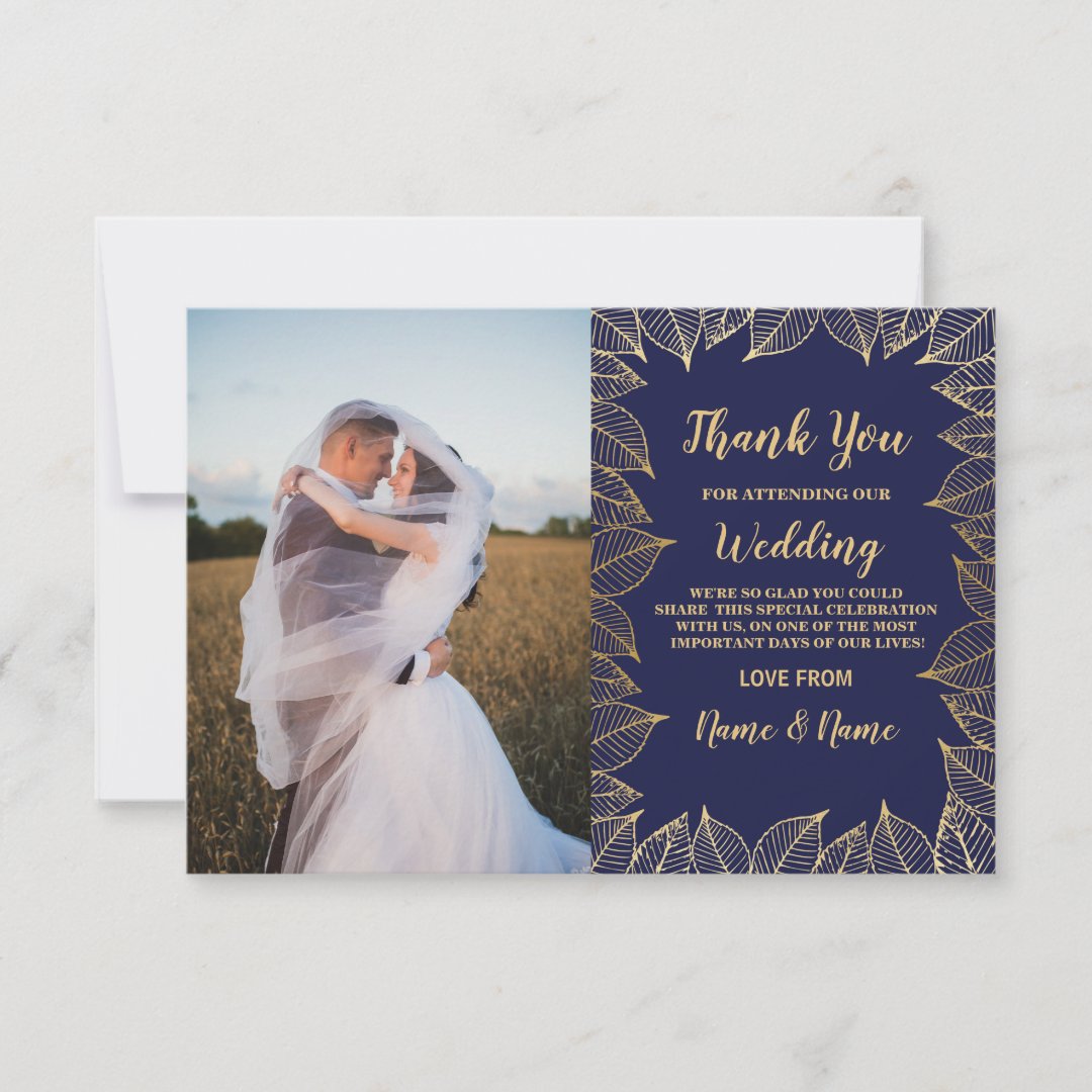 Photo Thank You Card Engagement Wedding Navy Gold Zazzle