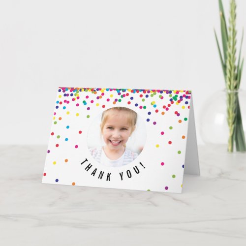 Photo Thank You Card  Rainbow Birthday Confetti