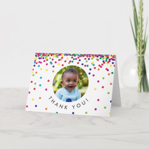 Photo Thank You Card  Rainbow Birthday Confetti