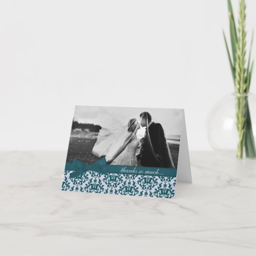 Photo thank you damask wedding deep teal card