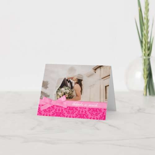 Photo thank you damask wedding hot pink card