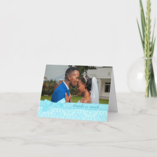 Photo thank you damask wedding pale blue card