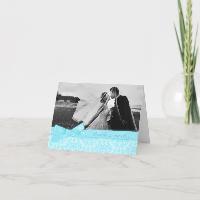 Photo thank you damask wedding pale blue card (Front)
