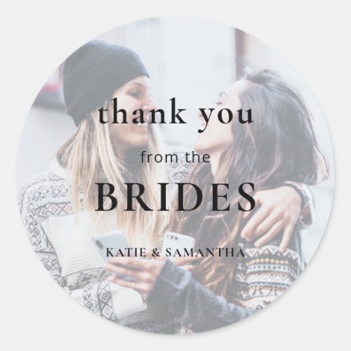  Photo Thank You from Brides Lesbian Wedding  Classic Round Sticker