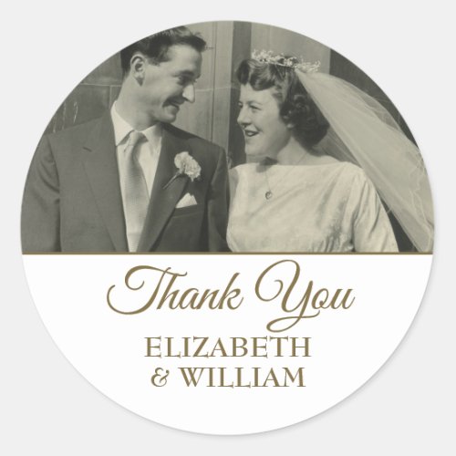 Photo Thank You Golden Script Wedding Anniversary Classic Round Sticker