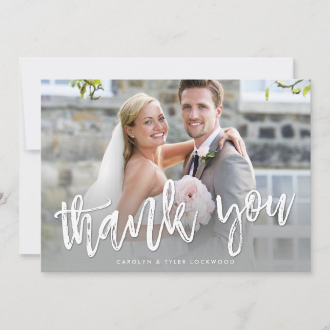 PHOTO THANK YOU hand lettered modern gray ombre Card (Front)