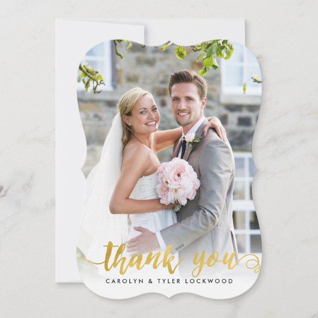 PHOTO THANK YOU handdrawn script gold foil overlay (Front)