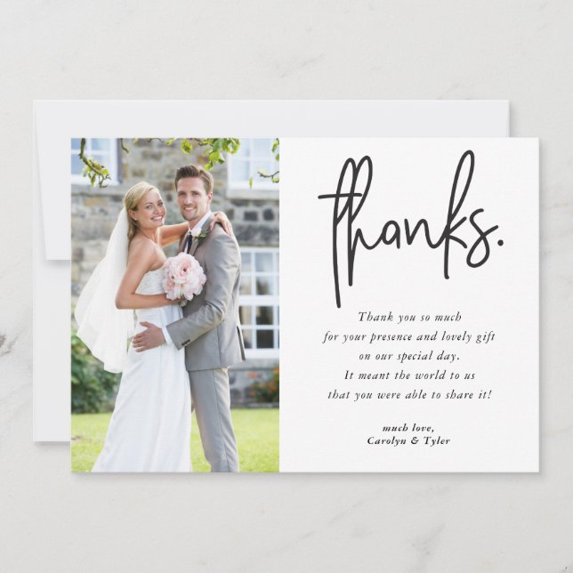 PHOTO THANK YOU modern black casual handwriting Card (Front)