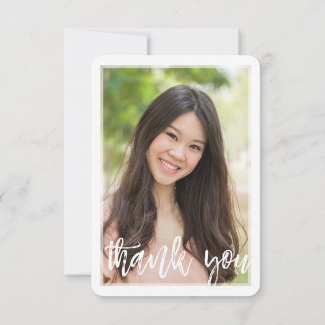 PHOTO THANK YOU modern hand lettered white overlay Card (Front)