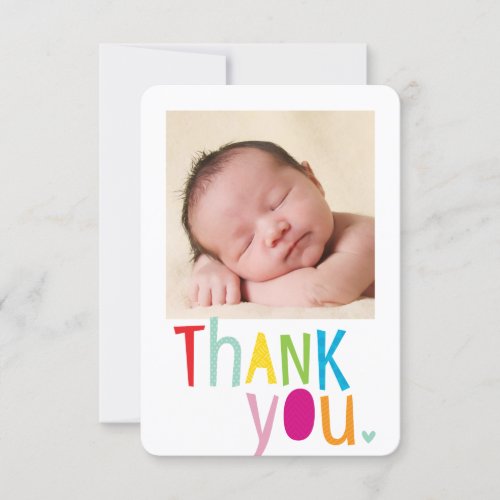 PHOTO THANK YOU modern new baby colorful type