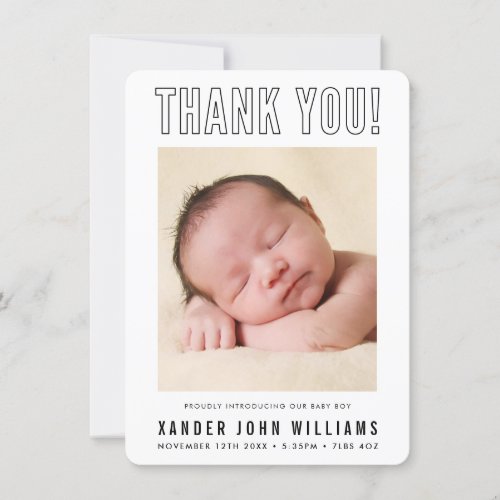 PHOTO THANK YOU modern new baby minimal outline 