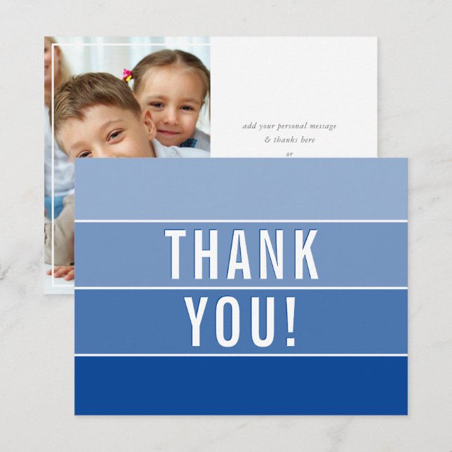 PHOTO THANK YOU modern ombre royal blue Card (Front/Back)