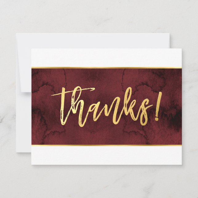 PHOTO THANK YOU modern red maroon gold script Card (Front)
