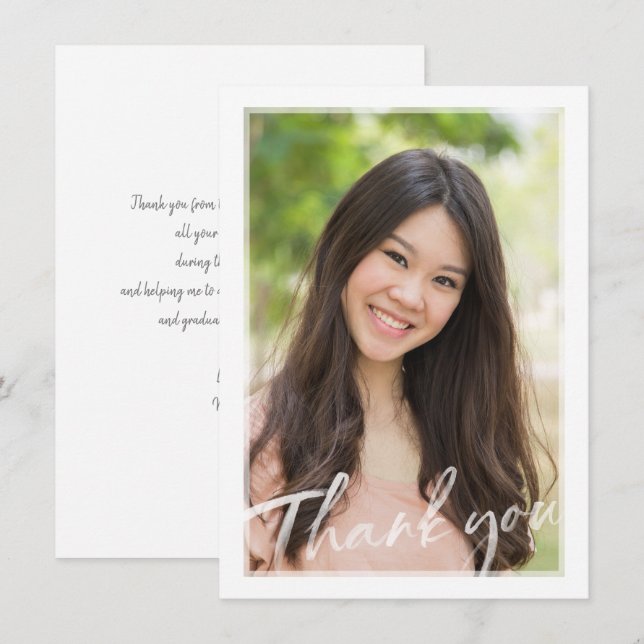 PHOTO THANK YOU modern transparent lettering layer Card (Front/Back)