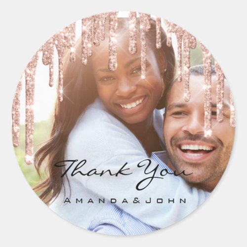 Photo Thank You Name Wedding Favor Rose Glitter Classic Round Sticker