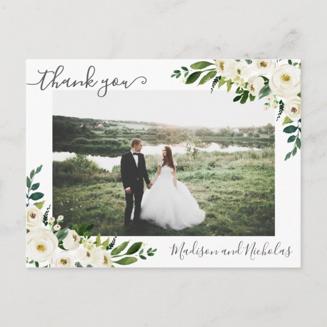 Photo Thank You Postcards with White Flowers (Front)