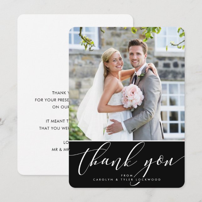 PHOTO THANK YOU pretty calligraphy black white (Front/Back)