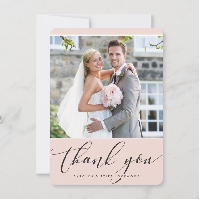 PHOTO THANK YOU pretty calligraphy blush pale pink (Front)