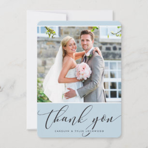 PHOTO THANK YOU pretty calligraphy pale blue