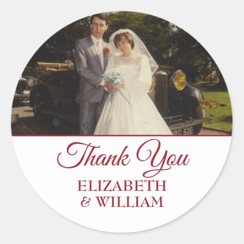 Photo Thank You Ruby Script Wedding Anniversary Classic Round Sticker