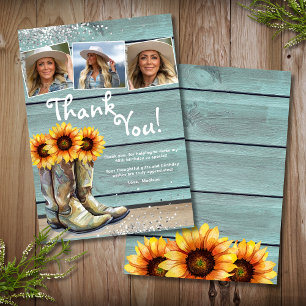 Photo Thank You Rustic Country Sunflower Boots Card