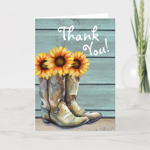 Photo Thank You Rustic Country Sunflower Boots Card